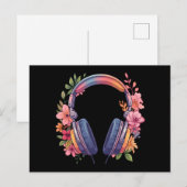 パステルフラワーヘッドホン音楽好き植物図鑑 ポストカード (正面/裏面)