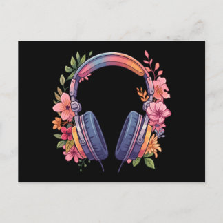 パステルフラワーヘッドホン音楽好き植物図鑑 ポストカード