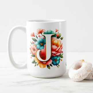 パステルフラワーモノグラムJ コーヒーマグカップ