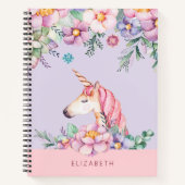 パステルフラワーユニコーンパーソナライズされた名 ノートブック (正面)