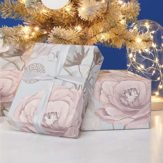 パステルフラワー&バタフライマット包装紙 ラッピングペーパー (クリスマス)