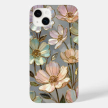 パステルフラワーiPhoneケース ゴールドフラワーデザイン
