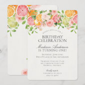 パステルフルーツフラワーリトルキューティー誕生日パーティー 招待状 (正面/裏面)