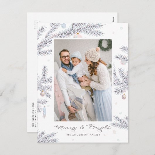 パステルフロステッド松のメリー針&明るい写真 シーズンポストカード (正面/裏面)