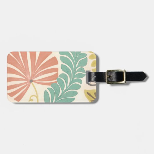 パステルフローラつる植物と葉オンクリームバックグラウンド ラゲッジタグ (正面横)