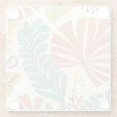 パステルフローラつる植物葉とクリーム背景 ガラスコースター (裏面)