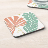 パステルフローラつる植物葉とクリーム背景 コースター (左側)