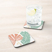 パステルフローラつる植物葉とクリーム背景 コースター (右側)