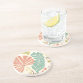 パステルフローラつる植物葉とクリーム背景 コースター (側面)