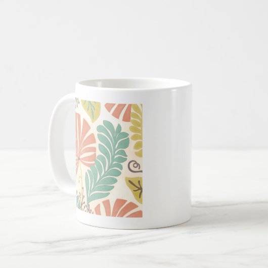 パステルフローラつる植物葉とクリーム背景 コーヒーマグカップ (正面左)