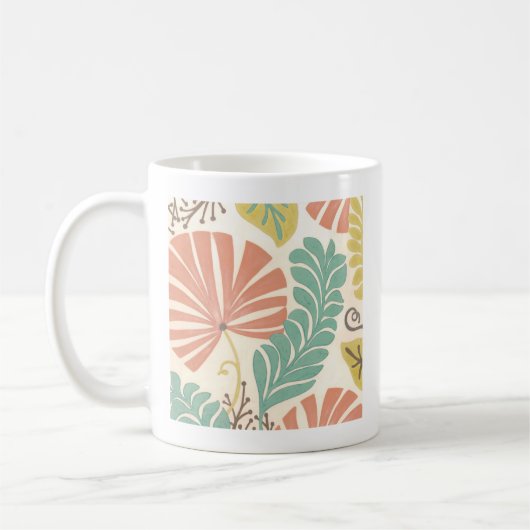 パステルフローラつる植物葉とクリーム背景 コーヒーマグカップ (左)
