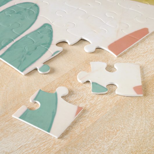 パステルフローラつる植物葉とクリーム背景 ジグソーパズル (側面)