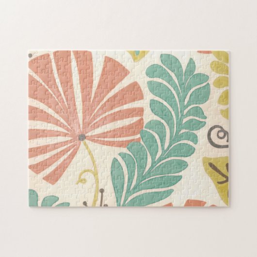 パステルフローラつる植物葉とクリーム背景 ジグソーパズル (横)