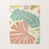 パステルフローラつる植物葉とクリーム背景 ジグソーパズル (縦)