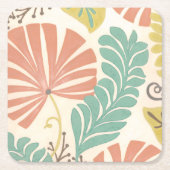 パステルフローラつる植物葉とクリーム背景 スクエアペーパーコースター (正面)