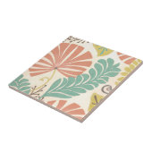 パステルフローラつる植物葉とクリーム背景 タイル (側面)