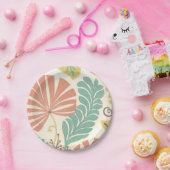 パステルフローラつる植物葉とクリーム背景 ペーパープレート (パーティー)