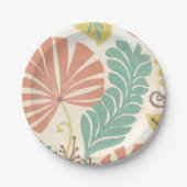 パステルフローラつる植物葉とクリーム背景 ペーパープレート (正面)
