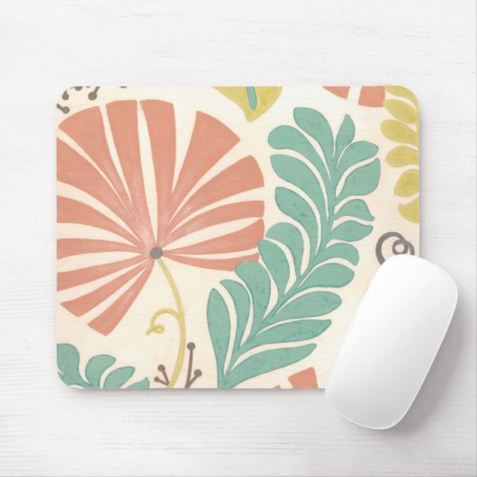 パステルフローラつる植物葉とクリーム背景 マウスパッド (マウス)