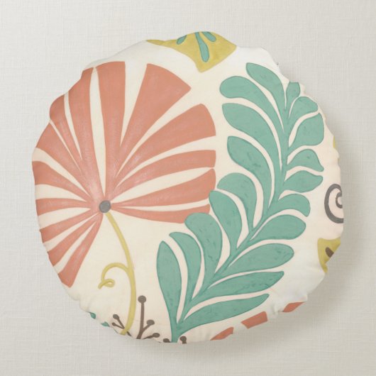 パステルフローラつる植物葉とクリーム背景 ラウンドクッション (裏面)