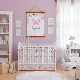 パステルフローラとバタフライベビー 吊り下げ型タペストリー