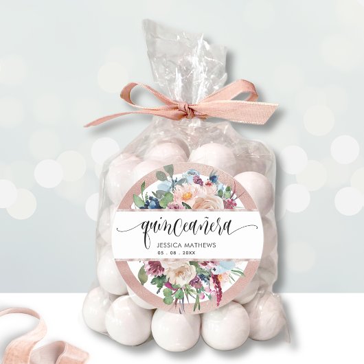 パステルフローラとバラ金ゴールド封筒用シール/好意 ラウンドシール