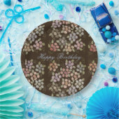 パステルフローラとブラウン ペーパープレート (パーティー)