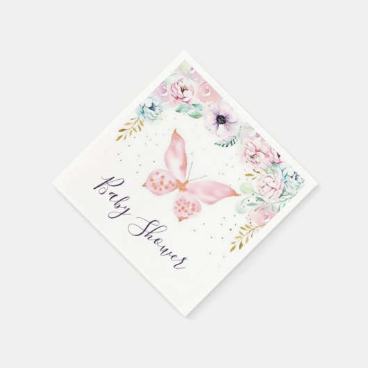 パステルフローラと蝶の赤ちゃんシャワーナプキン スタンダードカクテルナプキン (角)