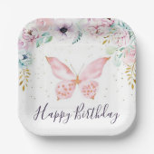 パステルフローラと蝶ベビー誕生日パーティー ペーパープレート (正面)