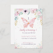 パステルフローラと蝶ベビー誕生日パーティー 招待状 (正面/裏面)