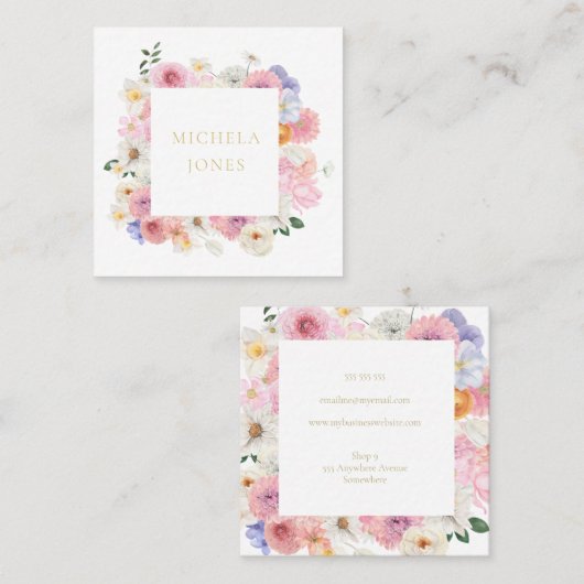 パステルフローラウィメンズデザエレガントイナー スクエア名刺 (正面/裏面)