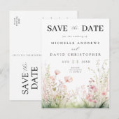 パステルフローラウェディング日付はがきを保存 インビテーションポストカード (正面/裏面)