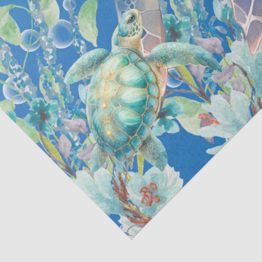 パステルフローラウォーターカラーウミガメのデクページ 薄葉紙 (詳細)