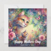 パステルフローラウォーターカラーキャットキッテンマザーズデイ カード (正面)