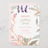 パステルフローラウォーターカラーブランチ誕生日 招待状 (正面/裏面)