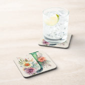 パステルフローラウォーターカラーモノグラムフラワーズデイジー コースター (右側)