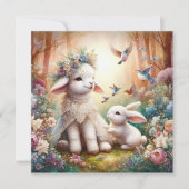 パステルフローラウッドランドバニーラムクリスチャンイースター シーズンカード (正面)