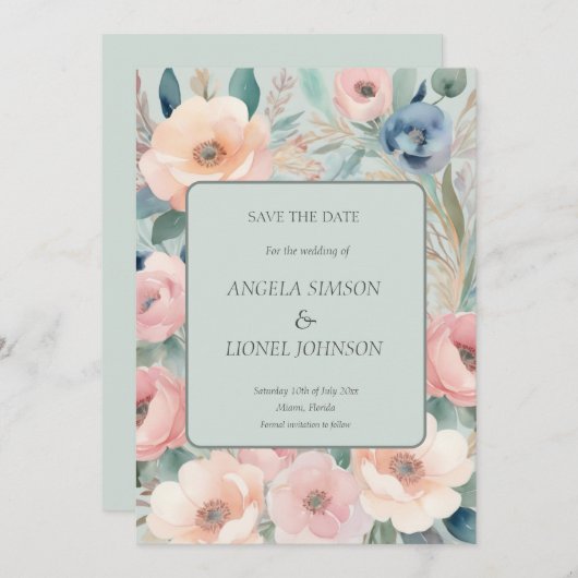 パステルフローラエレガンス結婚ズ セーブザデート (正面/裏面)