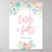 パステルフローラカードとギフトシャワーテーブルサイン5x7 ポスター (正面)