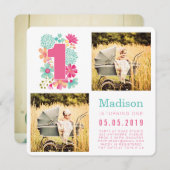 パステルフローラガールズ1stバースデーフォトカード 招待状 (正面/裏面)