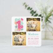 パステルフローラガールズ1stバースデーフォトカード 招待状 (スタンド正面)