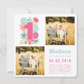 パステルフローラガールズ1stバースデーフォトカード 招待状 (正面)