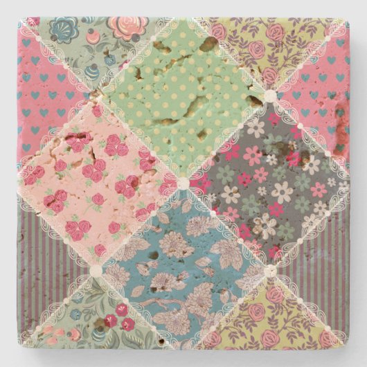 パステルフローラキルトスクウェア ストーンコースター (正面)
