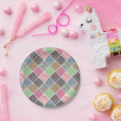 パステルフローラキルトスクウェア ペーパープレート (パーティー)