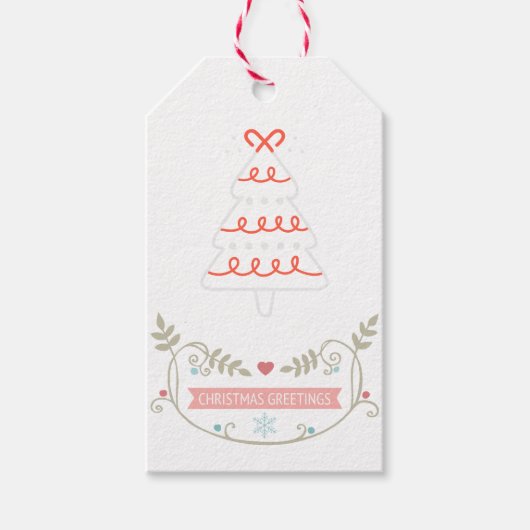 パステルフローラクリスマスツリーグリーッモダンティング ギフトタグ (正面)