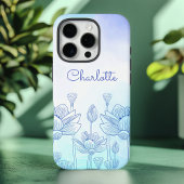 パステルフローラシルエットオーバーレイパーソナライズされた名 Case-Mate iPhoneケース