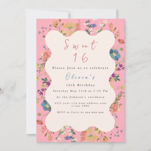 パステルフローラスウィート16招待状 招待状 (正面)