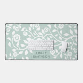 パステルフローラスワーズテンプレートエレガントセージグリーン デスクマット (キーボード&マウス)