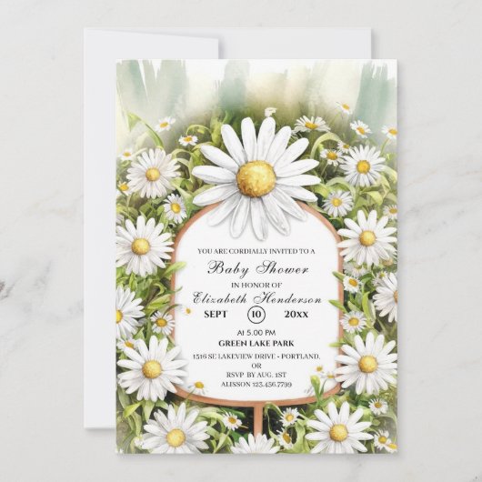 パステルフローラデイジーベビーシャワー 招待状 (正面)