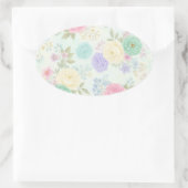 パステルフローラデザインオーバルステッカー 楕円形シール (バッグ)